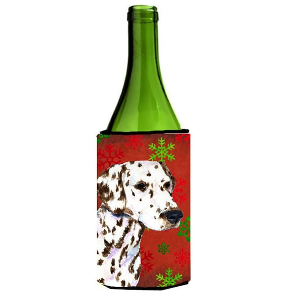 Carolines Treasures Dalmatian Red And Green Snowflakes Holiday Christmas Wine bottle sleeve Hugger - 24 oz. - SS4676LITERK