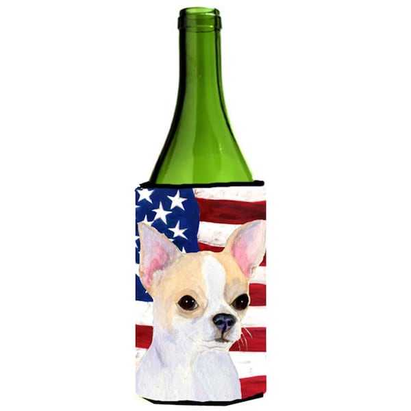 Carolines Treasures Usa American Flag With Chihuahua Wine bottle sleeve Hugger - SS4230LITERK