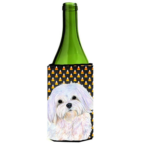 Carolines Treasures Maltese Candy Corn Halloween Portrait Wine bottle sleeve Hugger - 24 Oz. - SS4275LITERK