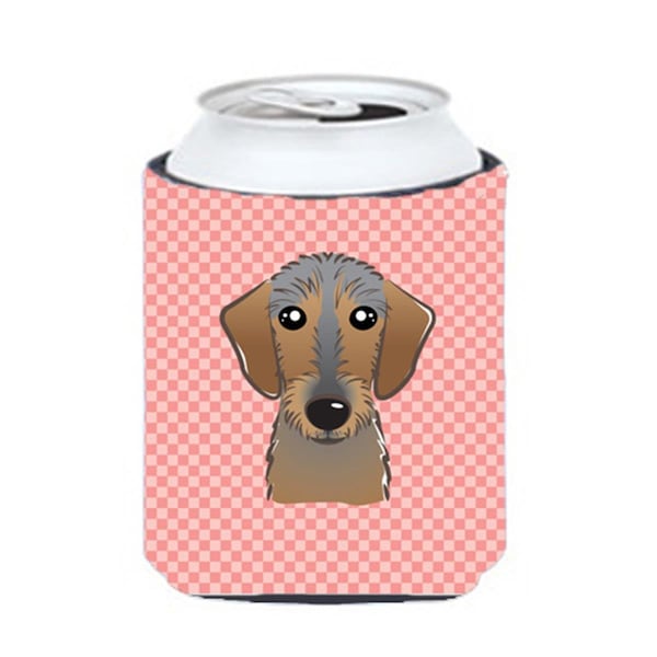 Carolines Treasures Checkerboard Pink Wirehaired Dachshund Can Or Bottle Hugger- 12 Oz. - BB1233CC