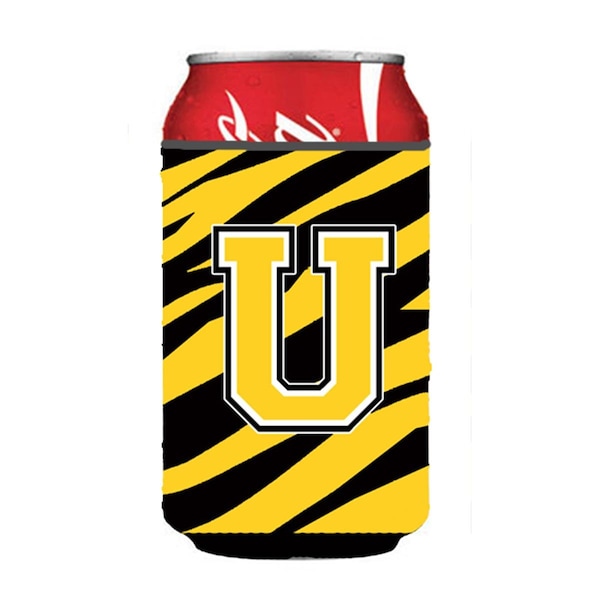 Carolines Treasures Letter U Initial Monogram - Tiger Stripe - Black Gold Can Or Bottle  Hugger - CJ1026-UCC