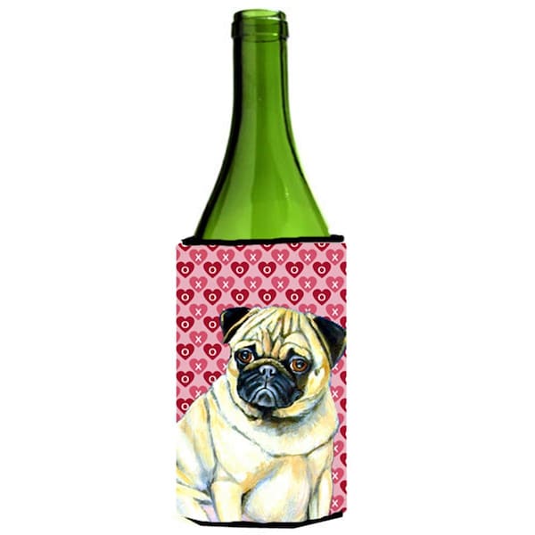 Carolines Treasures Pug Hearts Love And Valentines Day Portrait Wine Bottle   Hugger - 24 oz. - LH9162LITERK