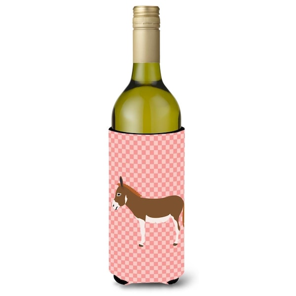 Carolines Treasures Miniature Mediterranian Donkey Pink Check Wine Bottle Beverge Insulator Hugger - BB7847LITERK