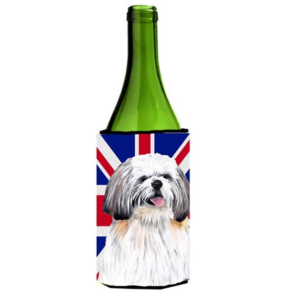 Carolines Treasures Shih Tzu With English Union Jack British Flag Wine bottle sleeve Hugger - 24 Oz. - SC9840LITERK