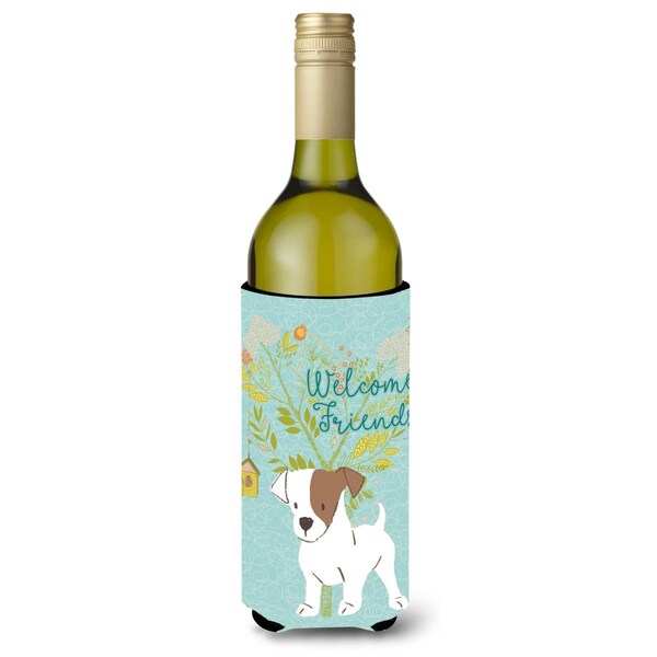 Carolines Treasures Welcome Friends Jack Russell Terrier Puppy Wine Bottle Beverge Insulator Hugger - BB7637LITERK