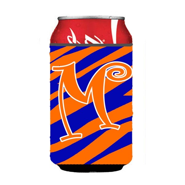 Carolines Treasures Letter M Initial Monogram - Tiger Stripe Blue And Orange Can Or Bottle  Hugger - CJ1036-MCC