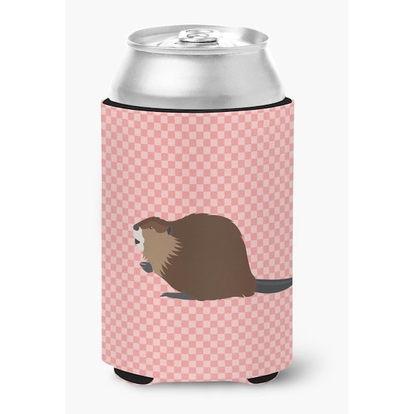 Carolines Treasures Eurasian Beaver Pink Check Can or Bottle Hugger - BB7873CC