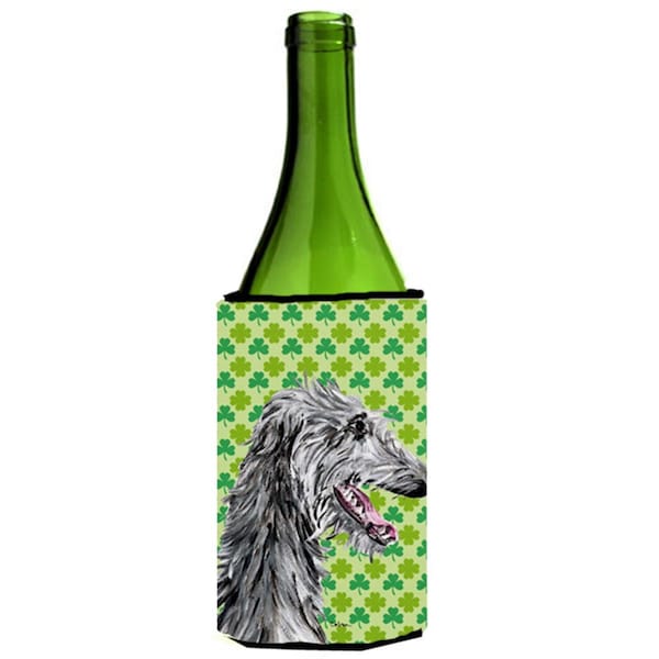 Carolines Treasures Scottish Deerhound Lucky Shamrock St. Patricks Day Wine bottle sleeve Hugger  24 Oz. - SC9741LITERK