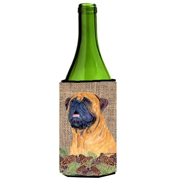 Carolines Treasures Bullmastiff On Faux Burlap With Pine Cones Wine bottle sleeve Hugger - SS4062LITERK