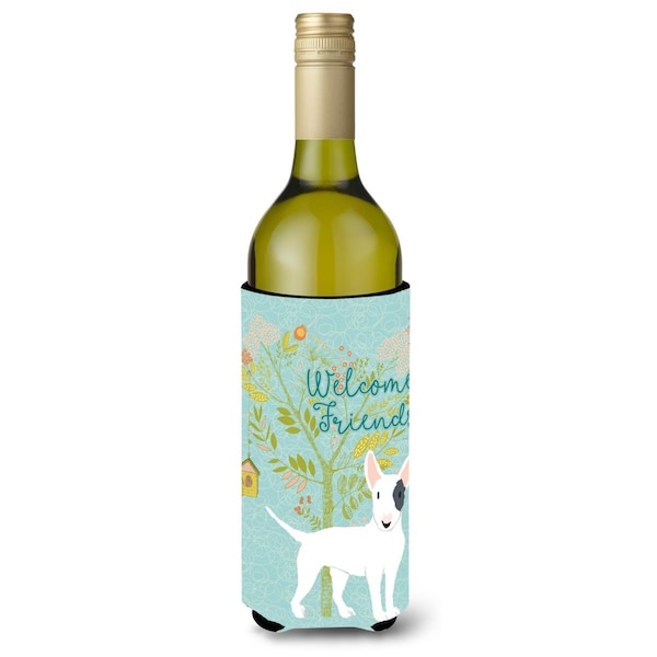 Carolines Treasures Welcome Friends White Patched Bull Terrier Wine Bottle Beverge Insulator Hugger - BB7607LITERK
