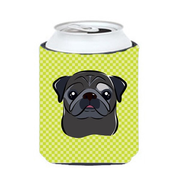 Carolines Treasures Checkerboard Lime Green Black Pug Can Or Bottle Hugger- 12 Oz. - BB1325CC