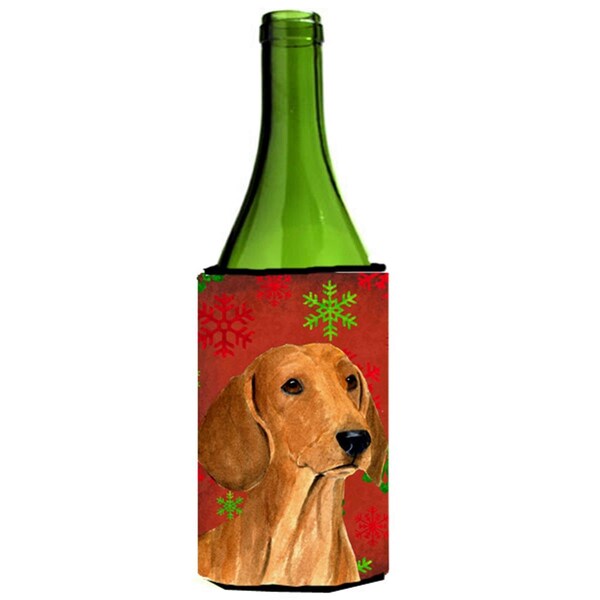 Carolines Treasures Dachshund Snowflakes Holiday Christmas Wine bottle sleeve Hugger - 24 oz. - SS4694LITERK