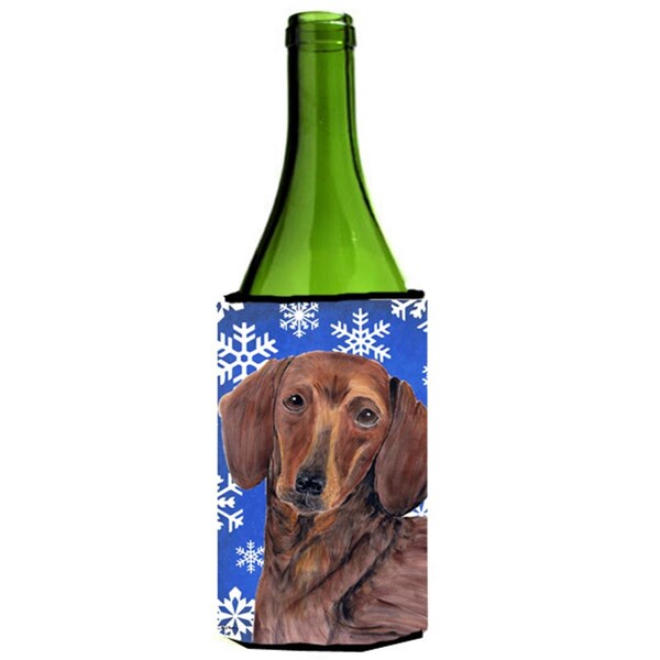 Carolines Treasures Dachshund Winter Snowflakes Holiday Wine bottle sleeve Hugger - 24 oz. - SC9368LITERK
