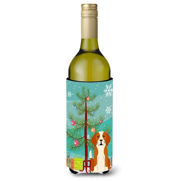 Carolines Treasures Merry Christmas Tree English Foxhound Wine Bottle Beverge Insulator Hugger - BB4235LITERK