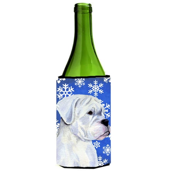 Carolines Treasures Boxer Winter Snowflakes Holiday Wine bottle sleeve Hugger - 24 oz. - SS4647LITERK