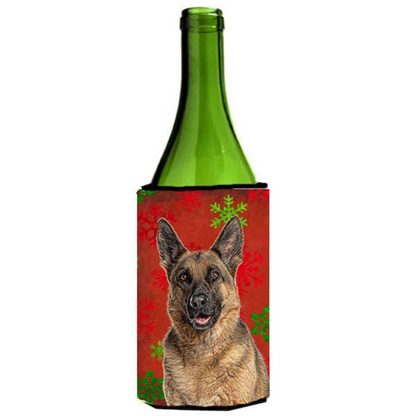 Carolines Treasures Red Snowflakes Holiday Christmas German Shepherd Wine bottle sleeve Hugger - KJ1187LITERK