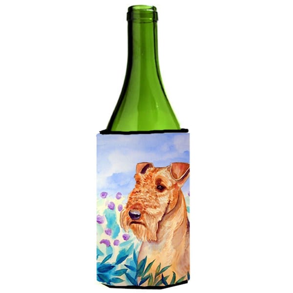Carolines Treasures Airedale Terrier In Flowers Wine Bottle   Hugger - 24 oz. - 7007LITERK