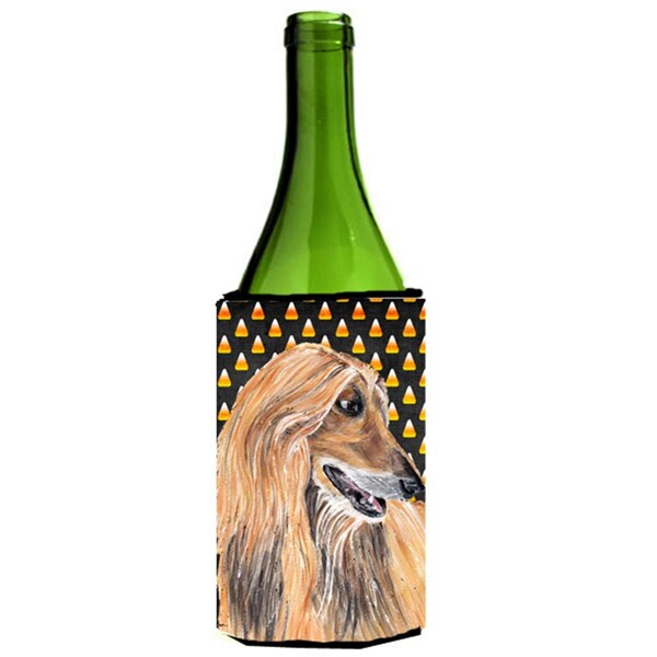 Carolines Treasures Afghan Hound Candy Corn Halloween Wine bottle sleeve Hugger - 24 Oz. - SC9505LITERK
