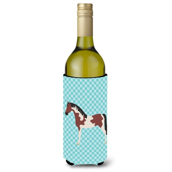 Carolines Treasures Pinto Horse Blue Check Wine Bottle Beverge Insulator Hugger - BB8081LITERK