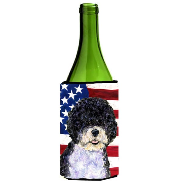 Carolines Treasures Usa American Flag With Portuguese Water Dog Wine bottle sleeve Hugger - SS4053LITERK