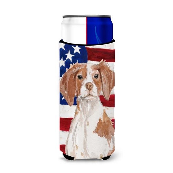 Carolines Treasures Carolines Treasures BB9364MUK Brittany Spaniel Patriotic Michelob Ultra Hugger for Slim Cans - BB9364MUK
