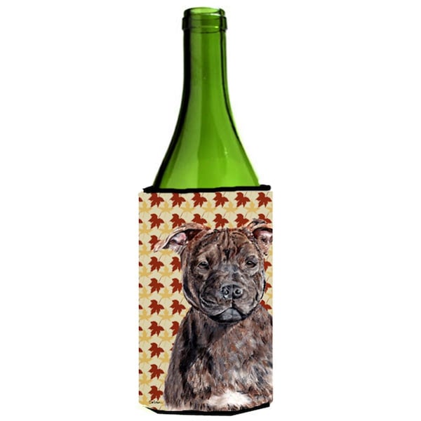 Carolines Treasures Staffordshire Bull Terrier Staffie Fall Leaves Wine bottle sleeve Hugger  24 Oz. - SC9681LITERK