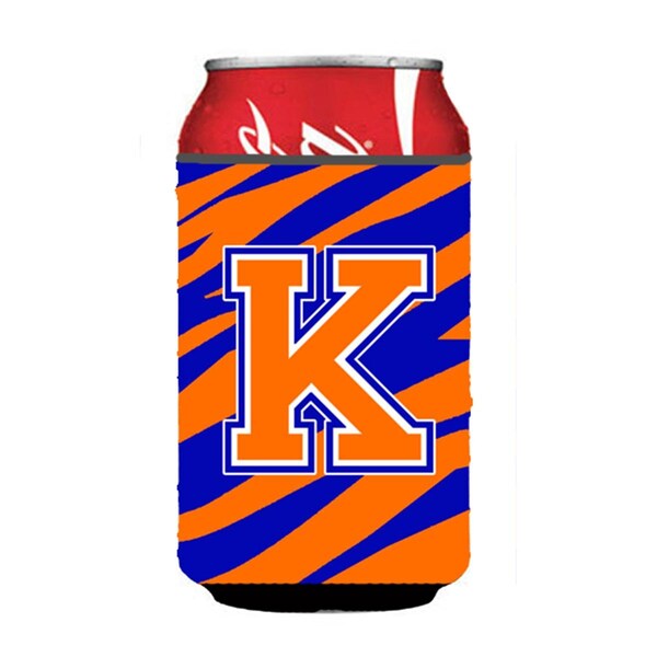 Carolines Treasures Letter K Initial Monogram - Tiger Stripe - Blue Orange Can Or Bottle  Hugger - CJ1023-KCC