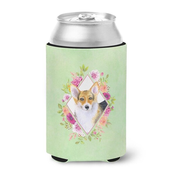 Carolines Treasures Corgi Green Flowers Can or Bottle Hugger - CK4327CC