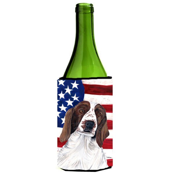 Carolines Treasures Usa American Flag With Welsh Springer Spaniel Wine bottle sleeve Hugger - 24 oz. - SC9024LITERK
