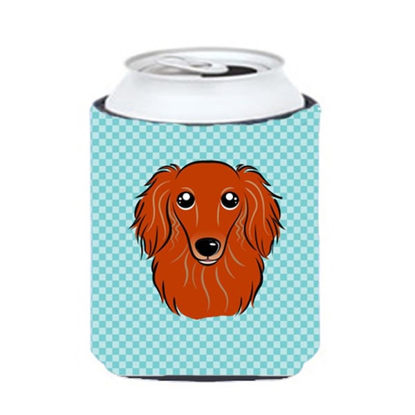 Carolines Treasures Checkerboard Blue Longhair Red Dachshund Can Or Bottle Hugger- 12 Oz. - BB1152CC