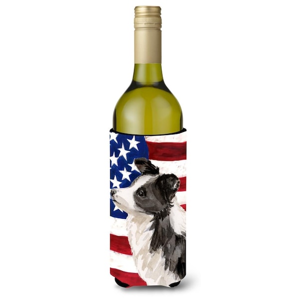 Carolines Treasures Border Collie Patriotic Wine Bottle Beverge Insulator Hugger - BB9373LITERK
