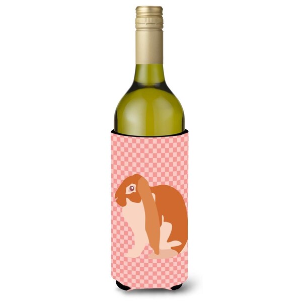 Carolines Treasures English Lop Rabbit Pink Check Wine Bottle Beverge Insulator Hugger - BB7962LITERK