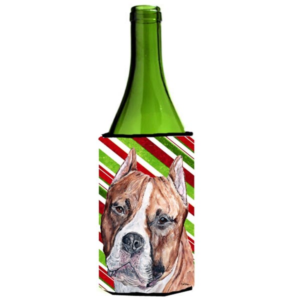 Carolines Treasures Staffordshire Bull Terrier Staffie Candy Cane Christmas Wine bottle sleeve Hugger  24 Oz. - SC9800LITERK