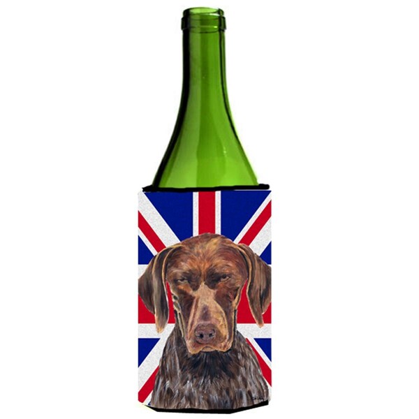 Carolines Treasures German Shorthaired Pointer With English Union Jack British Flag Wine bottle sleeve Hugger - 24 Oz. - SC9852LITERK
