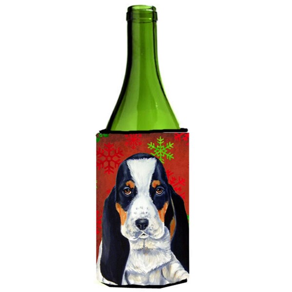 Carolines Treasures Basset Hound Snowflakes Holiday Christmas Wine bottle sleeve Hugger - LH9329LITERK