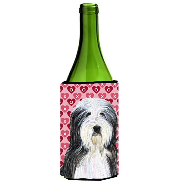 Carolines Treasures Bearded Collie Hearts Love Valentines Day Portrait Wine bottle sleeve Hugger - 24 oz. - SS4497LITERK