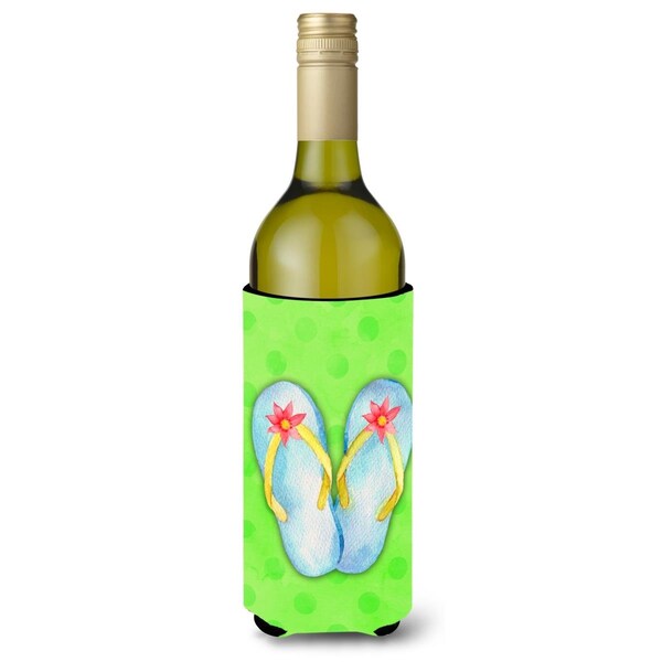 Carolines Treasures Flip Flops Green Polkadot Wine Bottle Beverge Insulator Hugger - BB8180LITERK