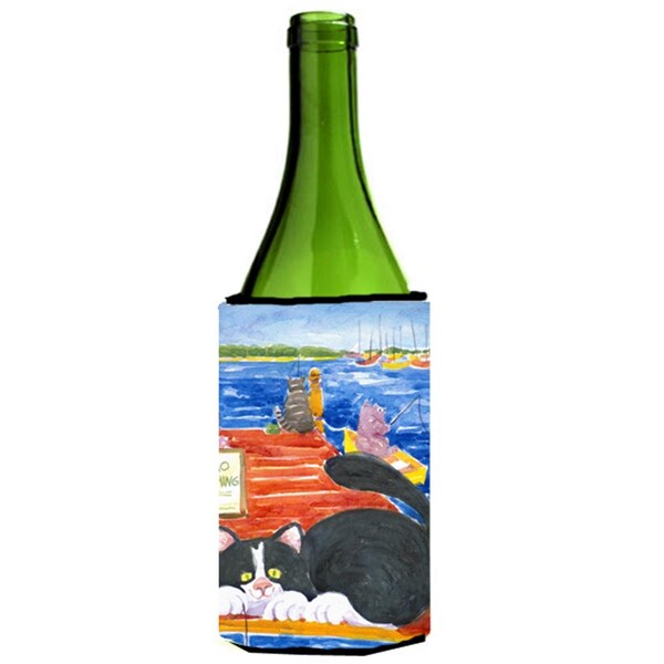 Carolines Treasures Cat Fishing from the dock Wine Bottle   Hugger - 6001LITERK