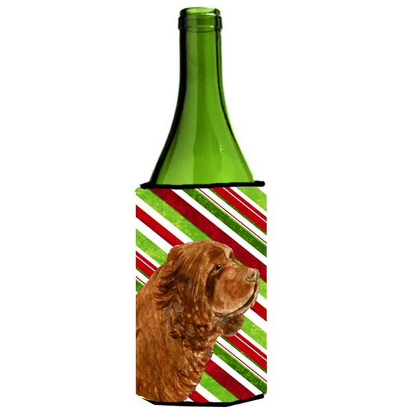 Carolines Treasures Sussex Spaniel Candy Cane Holiday Christmas Wine Bottle   Hugger - 24 oz. - SS4579LITERK