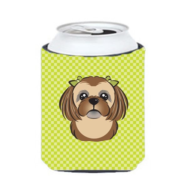 Carolines Treasures Checkerboard Lime Green Chocolate Brown Shih Tzu Can Or Bottle Hugger- 12 Oz. - BB1311CC