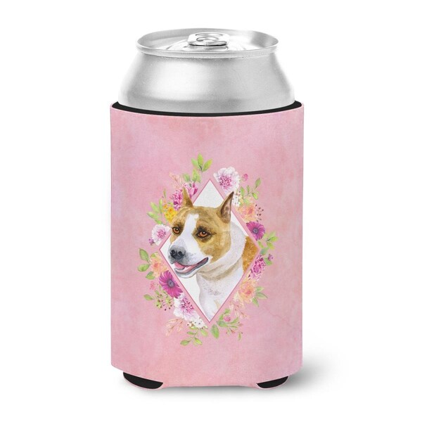 Carolines Treasures Bull Terrier Pink Flowers Can or Bottle Hugger - CK4114CC
