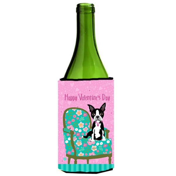 Carolines Treasures Happy Valentines Day Boston Terrier Wine Bottle Can cooler Hugger - VHA3001LITERK