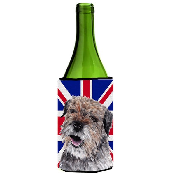 Carolines Treasures Border Terrier With Engish Union Jack British Flag Wine bottle sleeve Hugger - 24 Oz. - SC9865LITERK