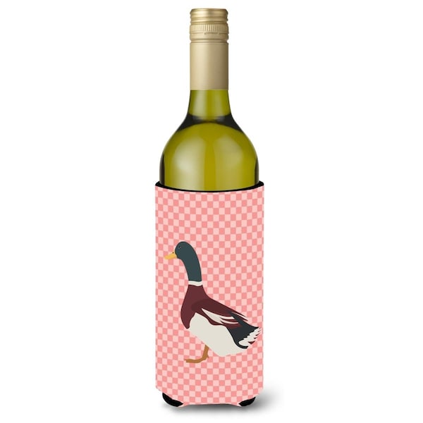 Carolines Treasures Rouen Duck Pink Check Wine Bottle Beverge Insulator Hugger - BB7856LITERK