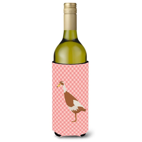 Carolines Treasures Indian Runner Duck Pink Check Wine Bottle Beverge Insulator Hugger - BB7865LITERK
