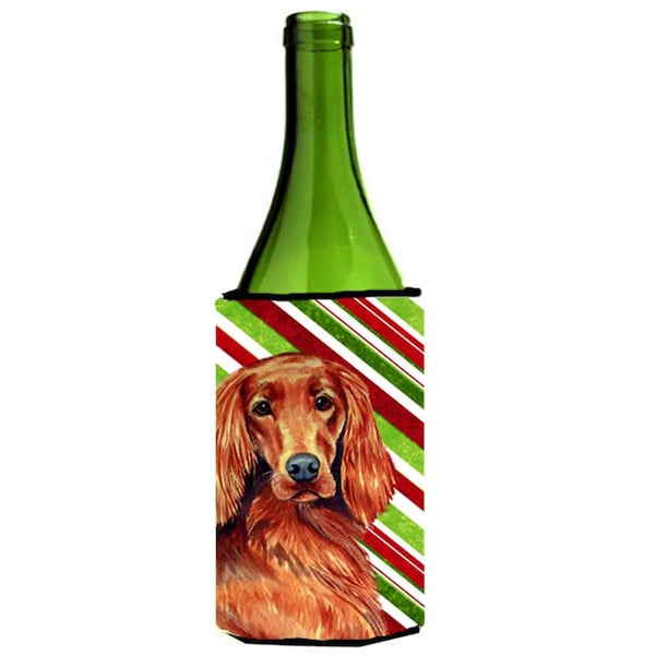 Carolines Treasures Irish Setter Candy Cane Holiday Christmas Wine bottle sleeve Hugger - 24 oz. - LH9254LITERK