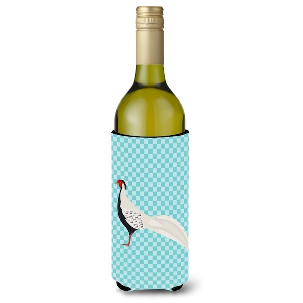 Carolines Treasures Silver Pheasant Blue Check Wine Bottle Beverge Insulator Hugger - BB8103LITERK
