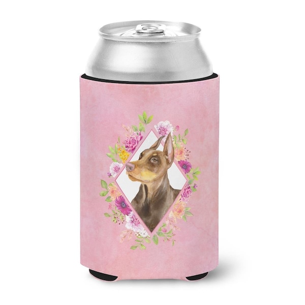 Carolines Treasures Doberman Pinscher Pink Flowers Can or Bottle Hugger - CK4138CC