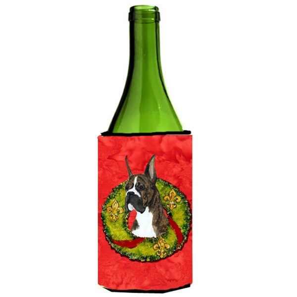 Carolines Treasures Brindle Boxer Cristmas Wreath Wine bottle sleeve Hugger - SS4195LITERK