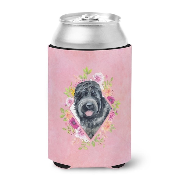 Carolines Treasures Russian Black Terrier Pink Flowers Can or Bottle Hugger - CK4176CC